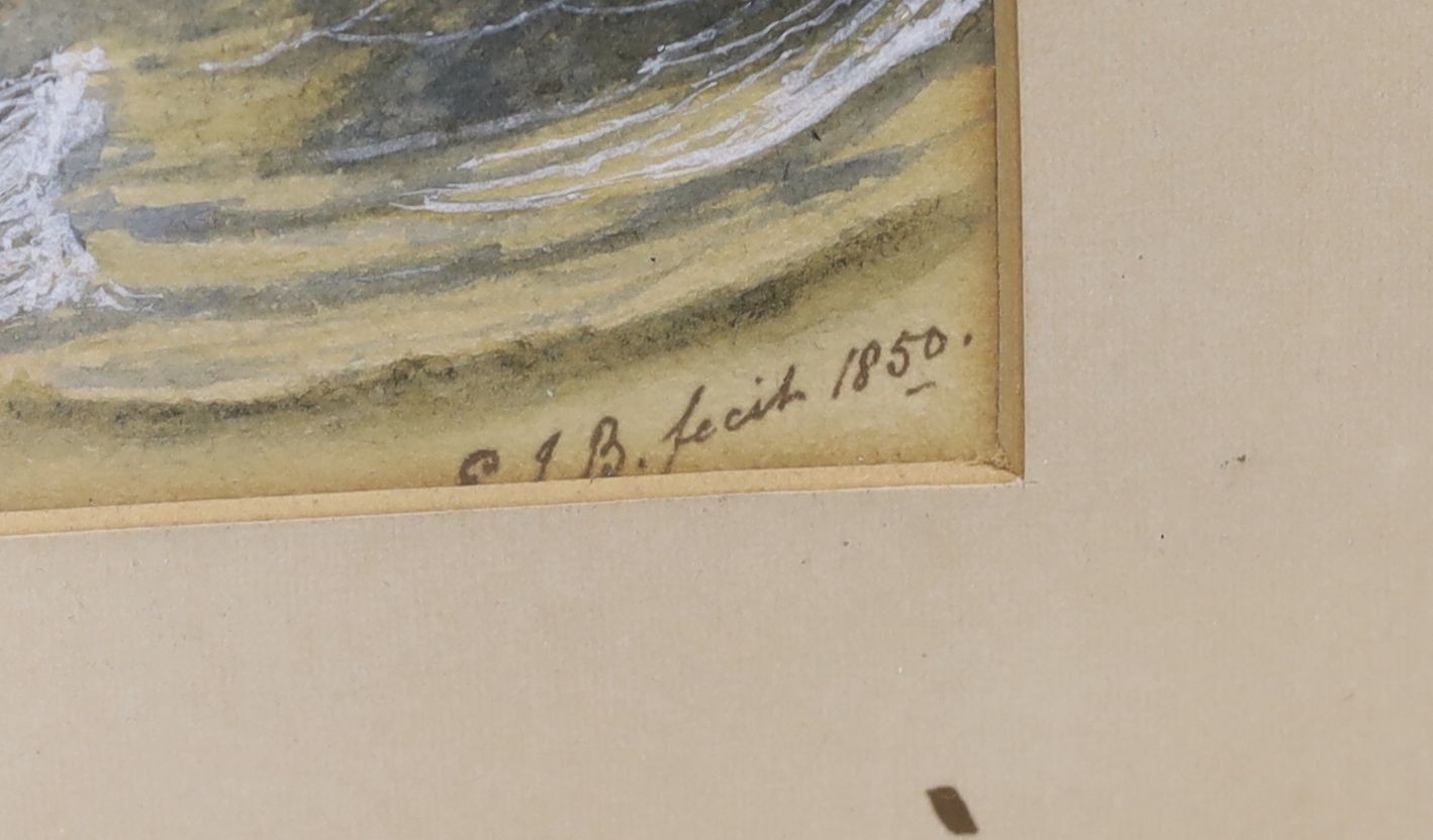 SJB 1850, watercolour, Position of HMS Philomel on the morning of the 13th September 1849, initialled and dated, 16 x 24cm